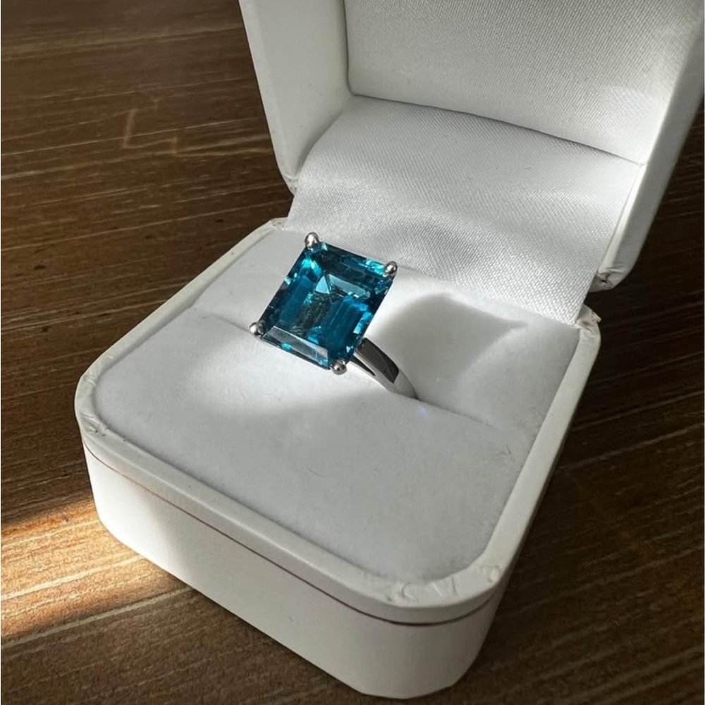 Solid 14k white gold and London Blue Topaz ring